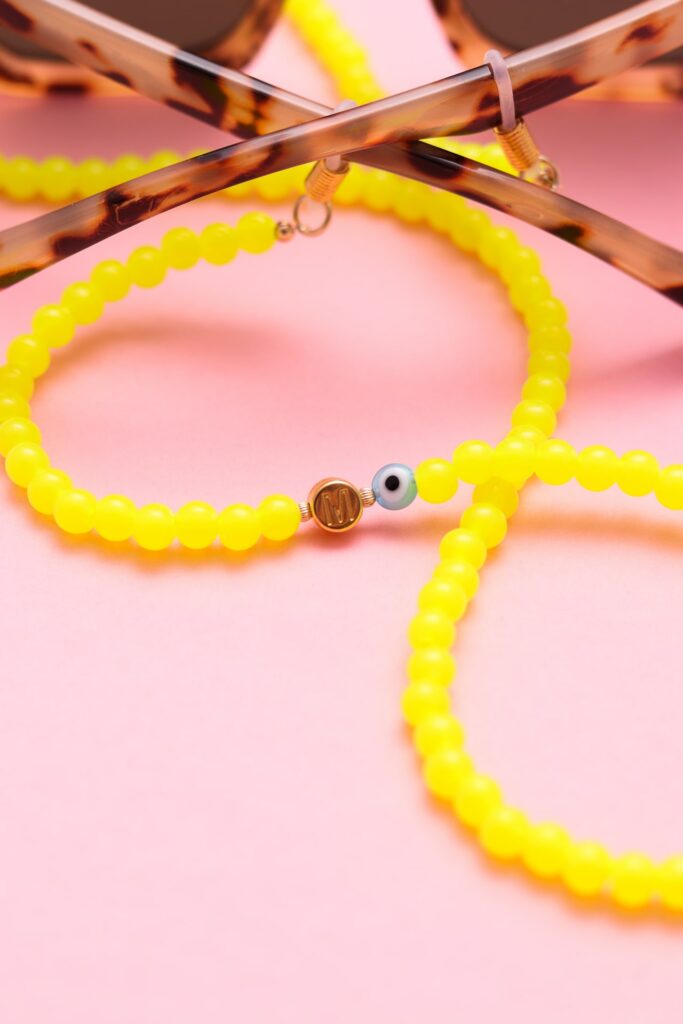 Cordon de lunettes en perles rondes fluo jaune