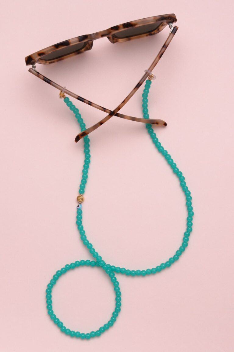 Chaine de lunettes en perles rondes acryliques turquoise