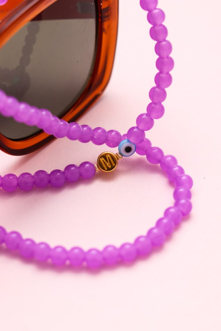 Chaine de lunettes en perles rondes acryliques violet