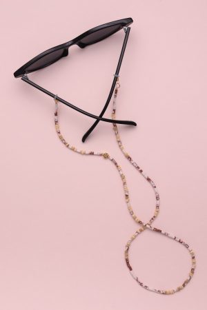 Chaine de lunettes perles de verre et bois
