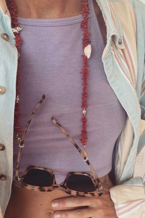 Chaine de lunettes en perles de Bambou et ses coquillages